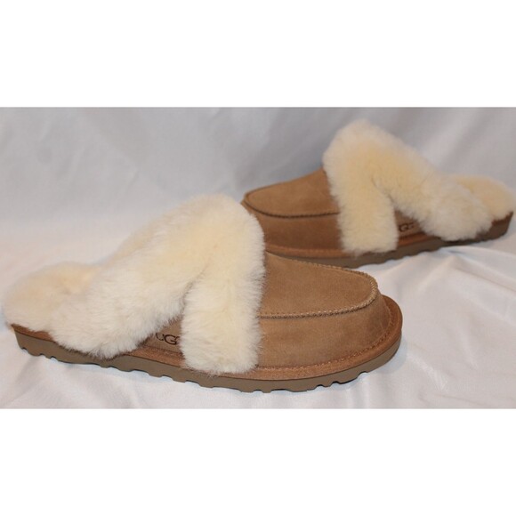 UGG WOMEN'S SUEDE SHEARLNG FUR LINED SLIPPERS CHESTNUT NIB - Picture 2 of 7